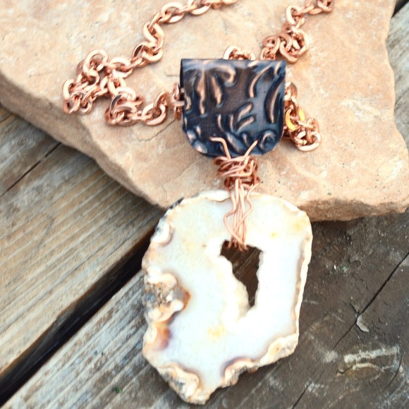 Huge Agate Geode Heavy Solid Copper Chain πHPπ - Picture 3 of 6
